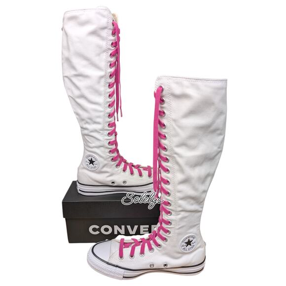 Converse CTAS XXHI Womens 6 White Pink Black Canvas Knee High Sneaker Boot NEW - Picture 1 of 10